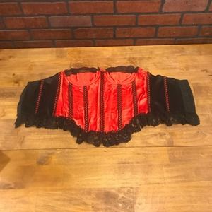 Vintage Red & Black Silky Lace Bustier Corset lingerie